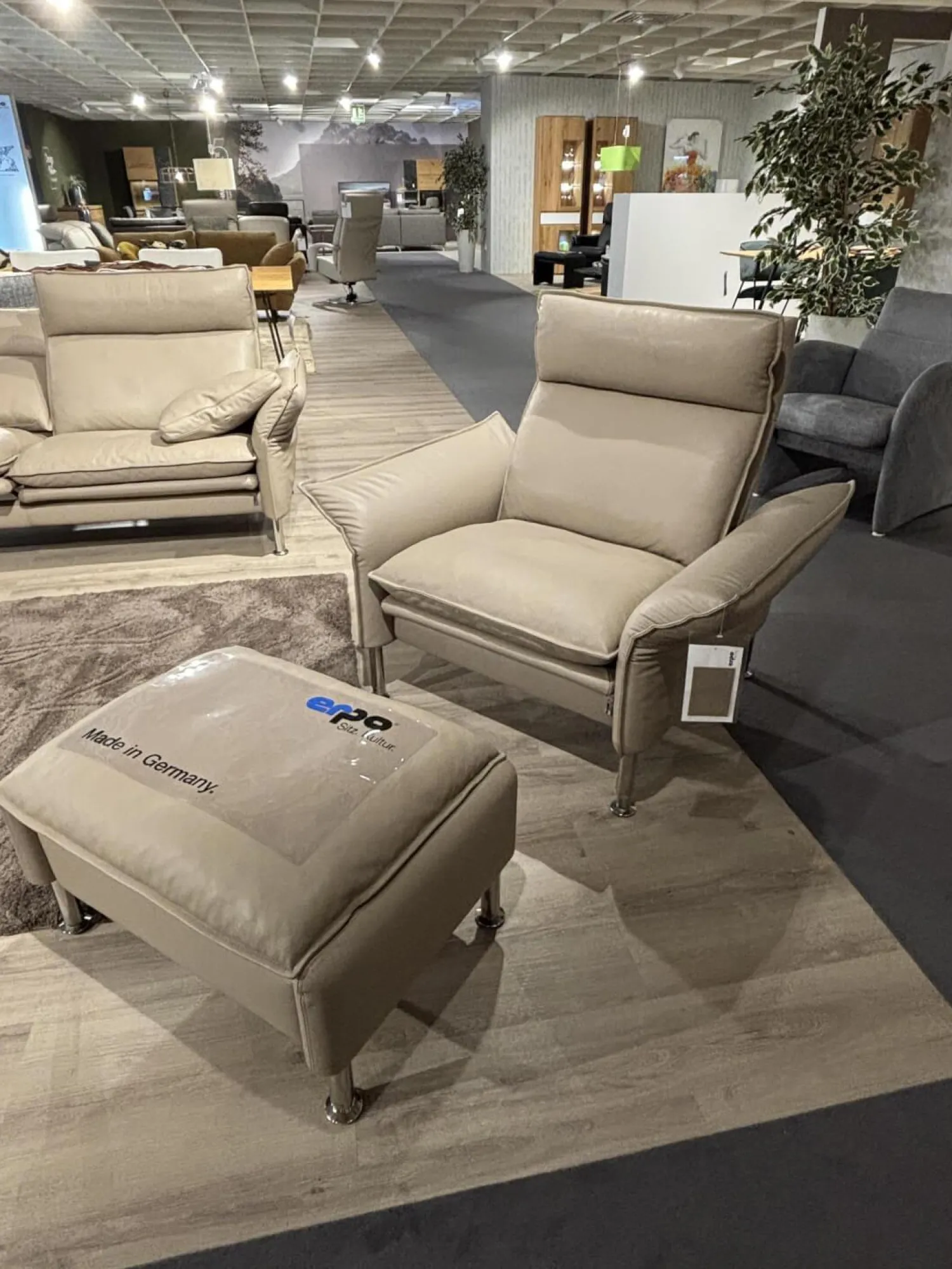 Erpo Polstergruppen|Garnitur Porto 180 Leder 42.400 Stone Grau Fuß Hochglanz