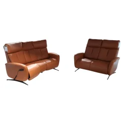 Global Polstergruppen|Garnitur Sitzkonzept Leder Credo Brandy Braun Kufe Metall Schwarz Geboden