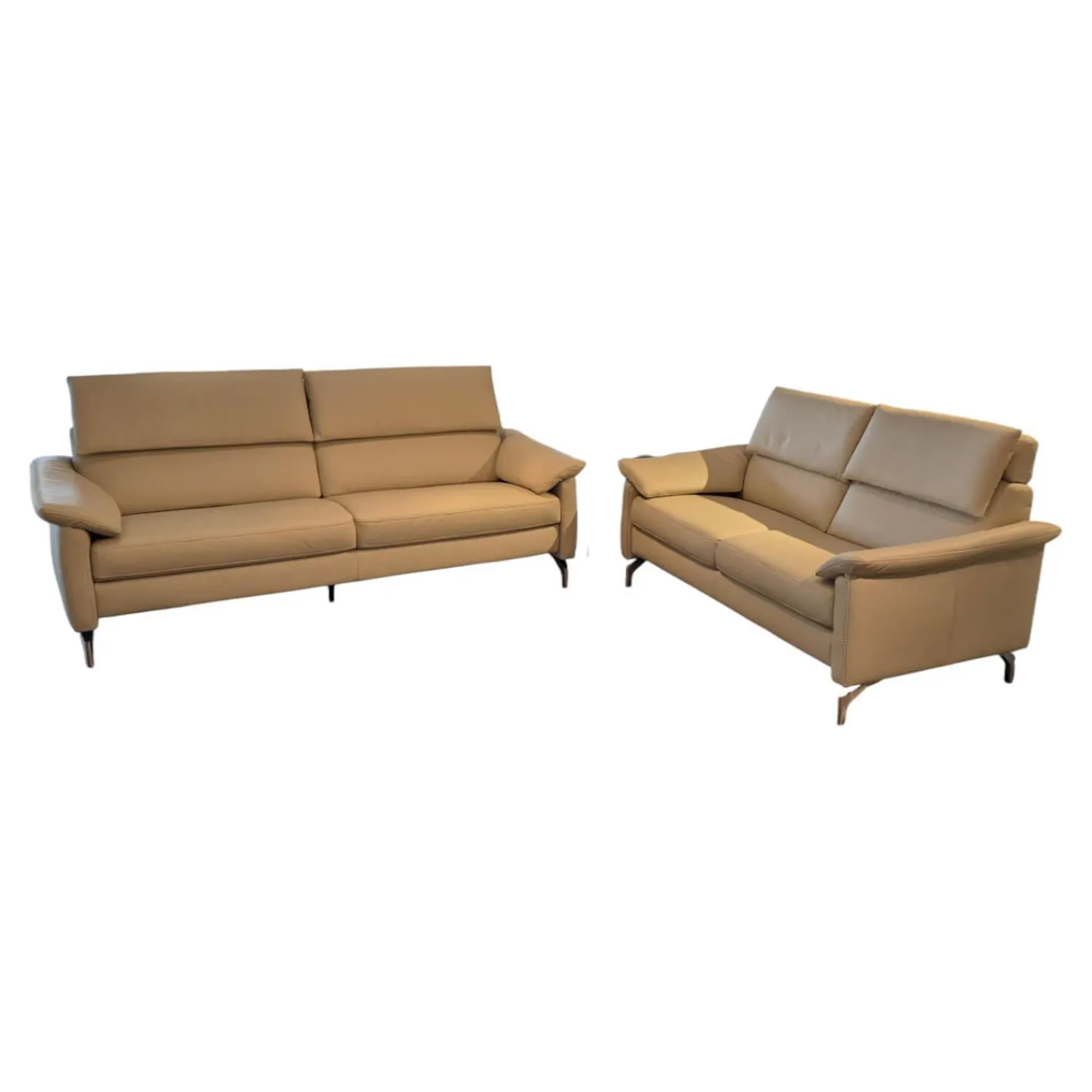 Polsteria Polstergruppen|Garnitur Trevi Leder Punch Seidengrau mit Kopfteilverstellung 2 Sofas