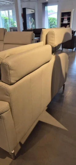 Polsteria Polstergruppen|Garnitur Trevi Leder Punch Seidengrau mit Kopfteilverstellung 2 Sofas