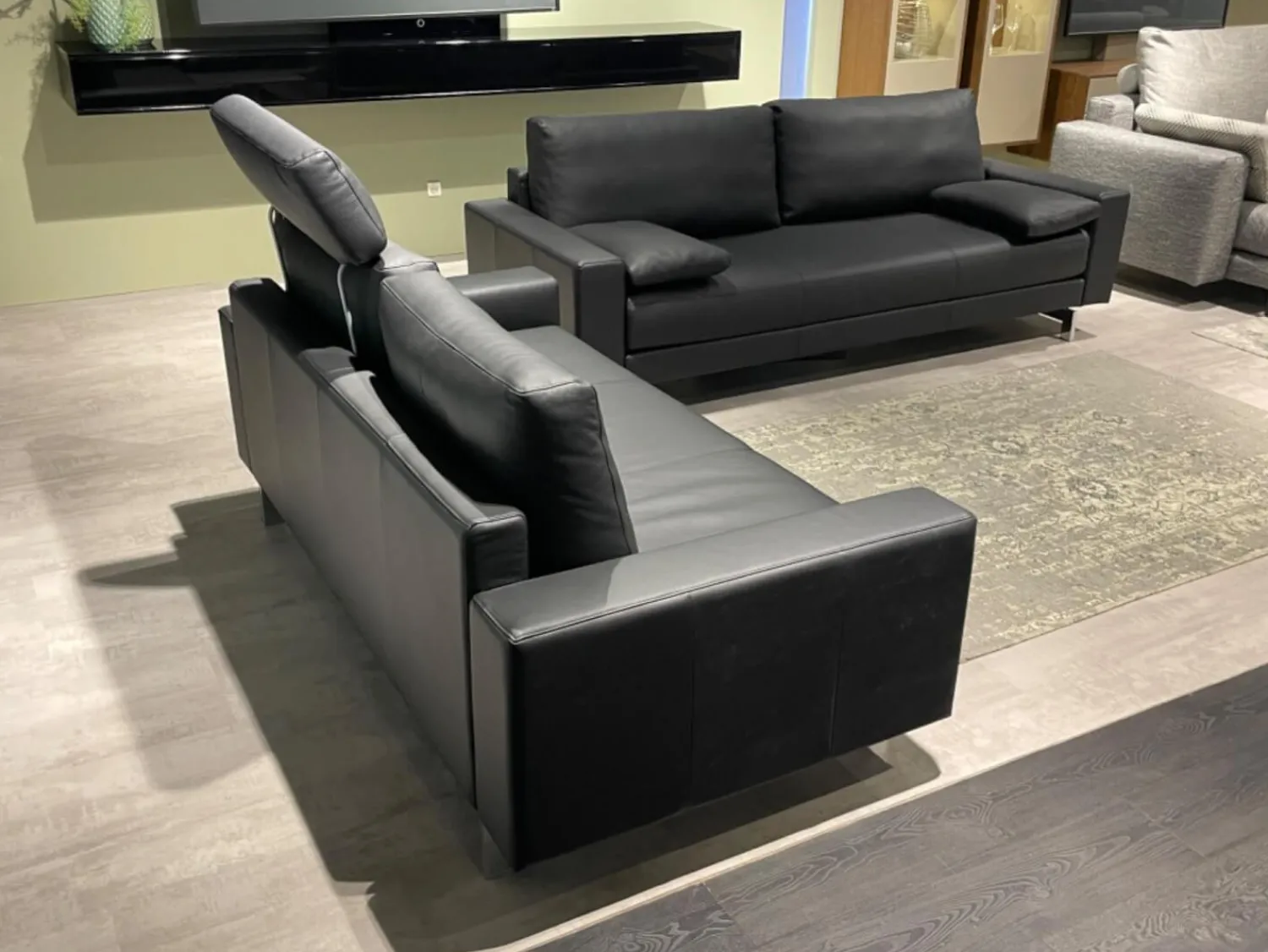 Rolf Benz Polstergruppen|Garnitur Vida Leder 60 500 Schwarz Fuß Spange Glanzchrom