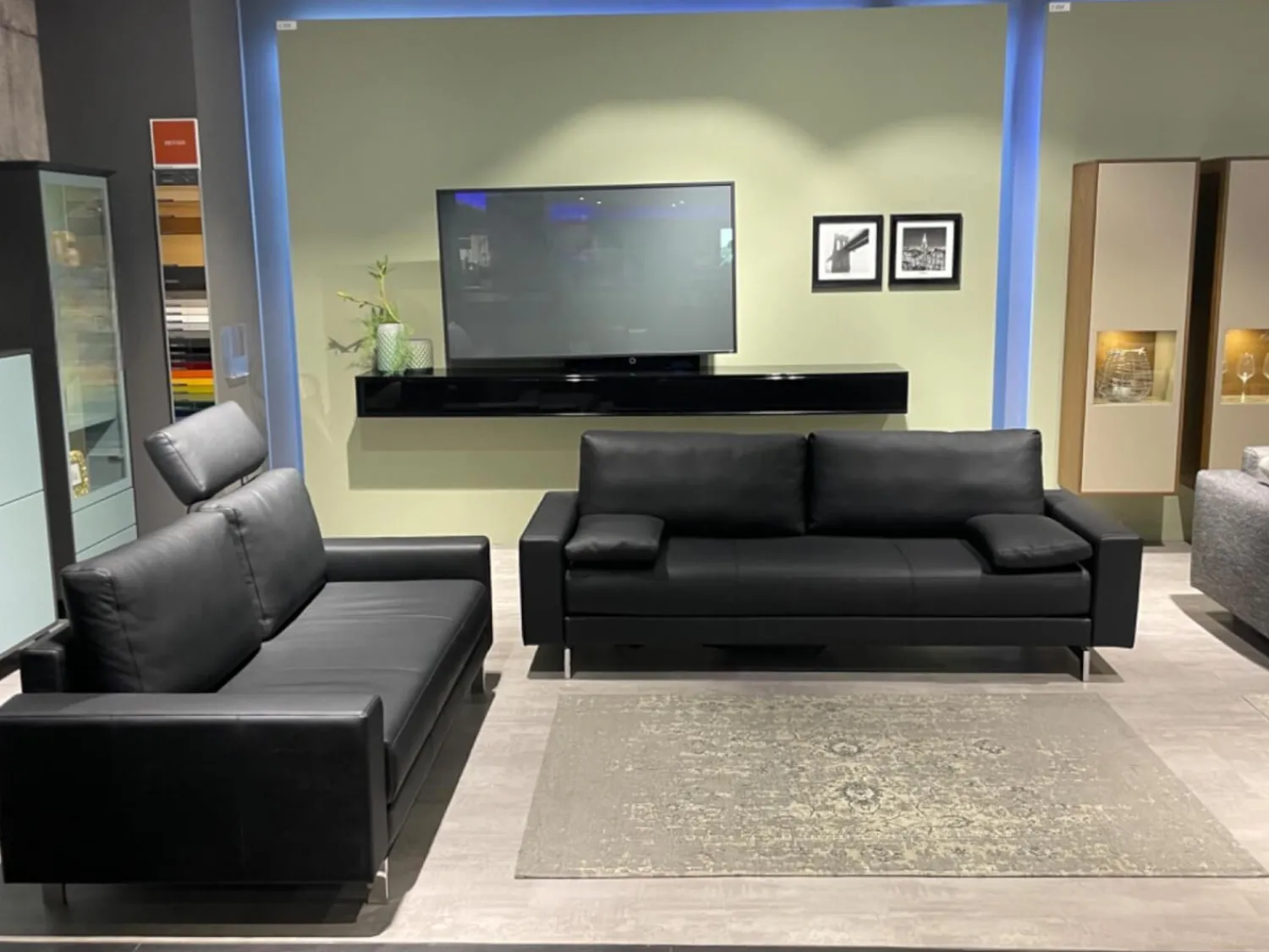 Rolf Benz Polstergruppen|Garnitur Vida Leder 60 500 Schwarz Fuß Spange Glanzchrom