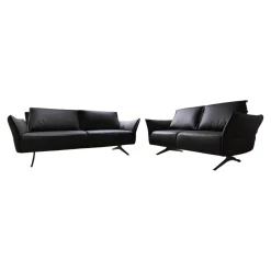 Koinor Polstergruppen|Garnitur Vineto Leder Bull Carbone Faden 1222 Schwarz Inklusive Kissen