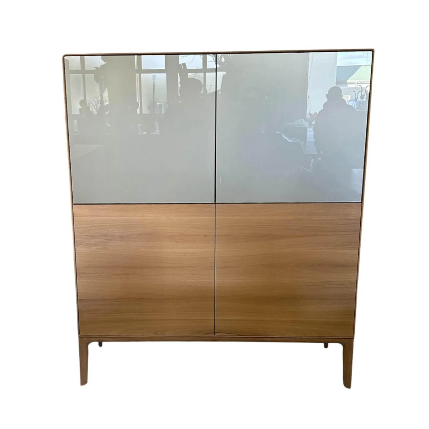 Scholtissek Vitrinen & Highboards|Geschirrschrank Fira Knorrige Eiche Puro Geölt Glas MO 137 Platin Glänzend Grau