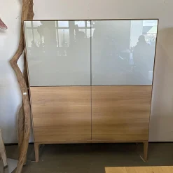 Scholtissek Vitrinen & Highboards|Geschirrschrank Fira Knorrige Eiche Puro Geölt Glas MO 137 Platin Glänzend Grau