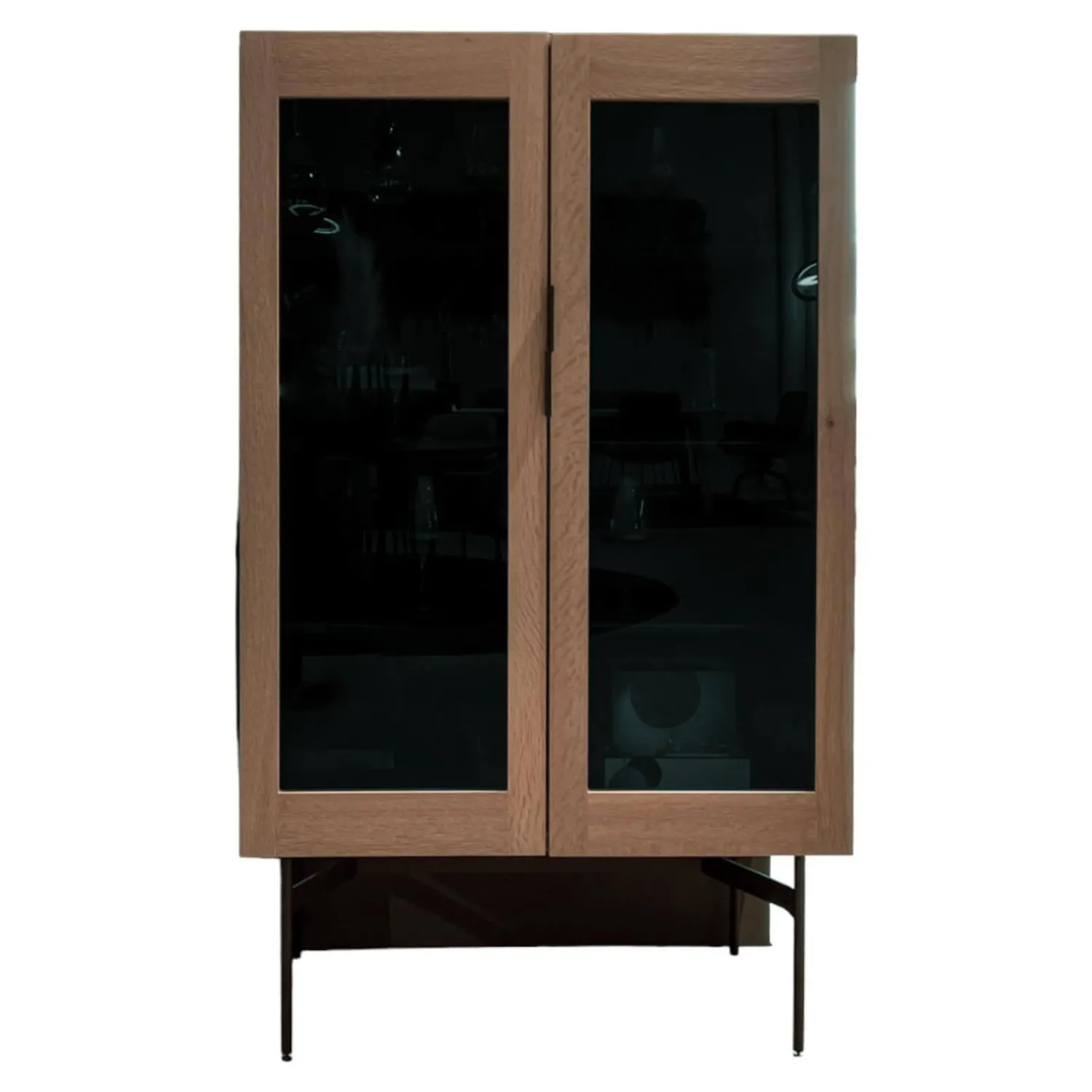 Janua Vitrinen & Highboards|Glasvitrine BC 04 Eiche Weiß Pigmentiert Geölt Glasfüllung Gestell Schwarz