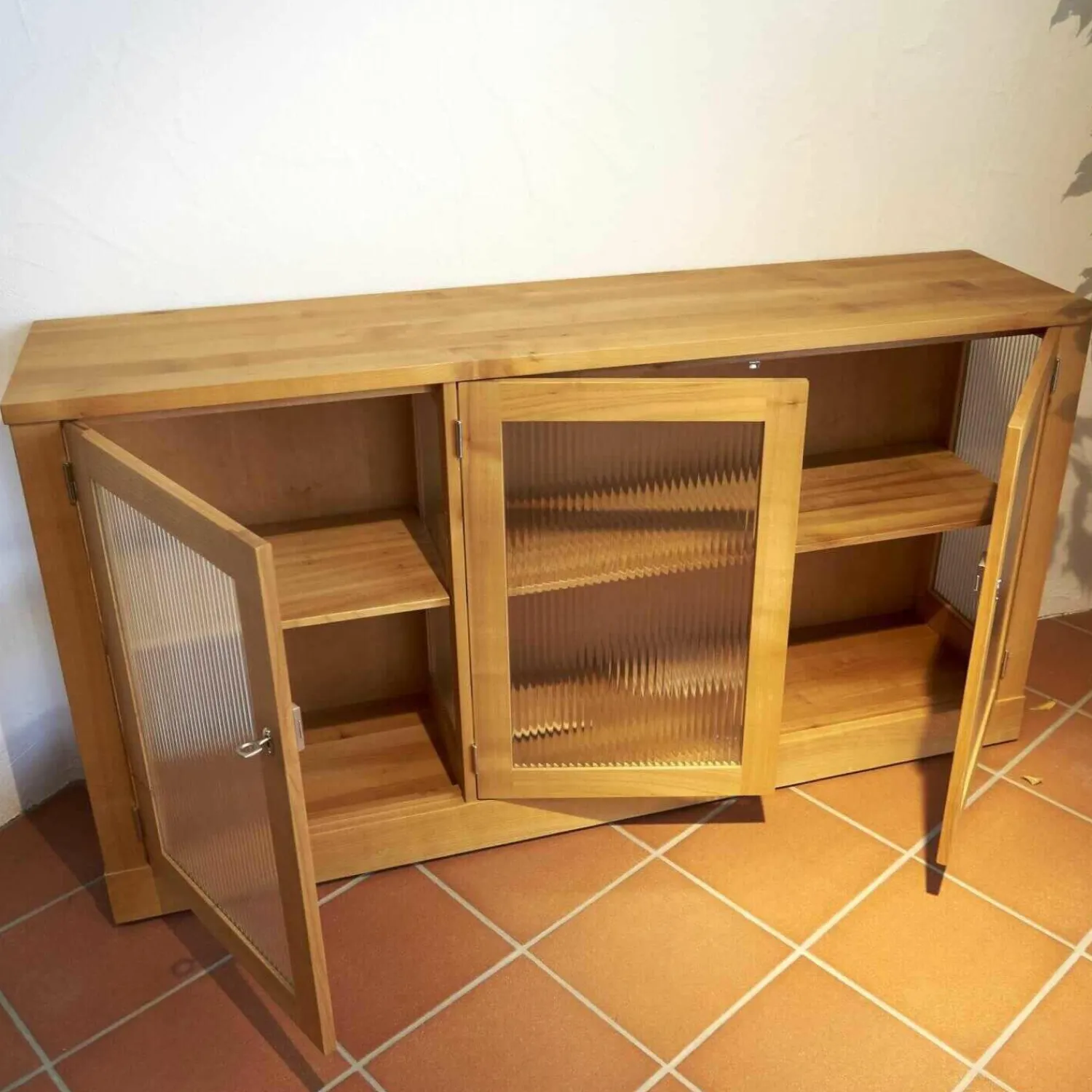 Hausel Vitrinen & Highboards|Glasvitrine Kirschbaum Geölt Modell 5176 Mit Riffglas