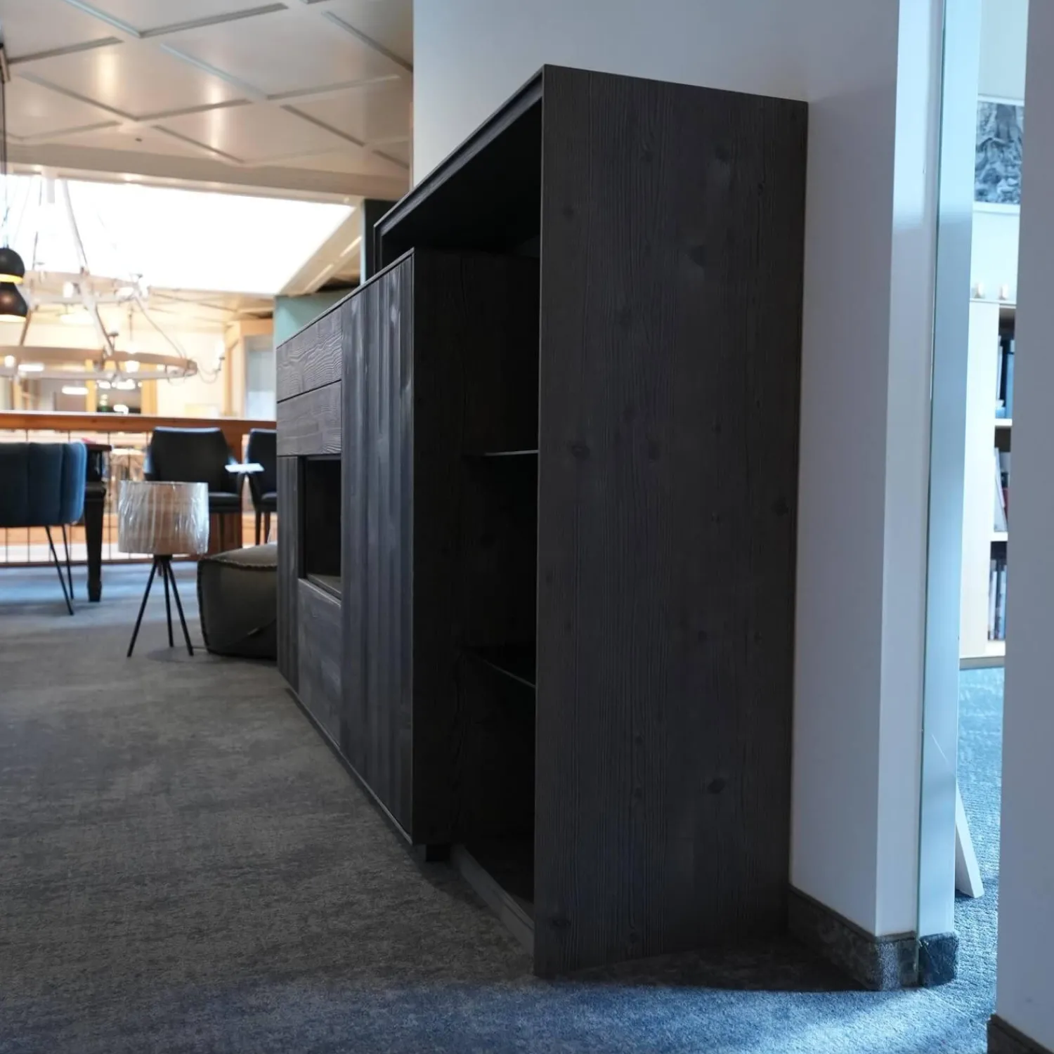 Anrei Vitrinen & Highboards|Higboard Puro 432 Bergfichte Gebürstet Schiefer Lackiert Inklusive Passepartout Mit Beleuchtung