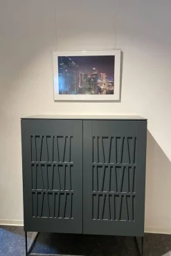 Aera Vitrinen & Highboards|Highboard Claire Lack Anthrazit Metallrahmengestell Schwarz 2 Drehtüren Mit Push Pull