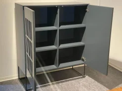 Aera Vitrinen & Highboards|Highboard Claire Lack Anthrazit Metallrahmengestell Schwarz 2 Drehtüren Mit Push Pull