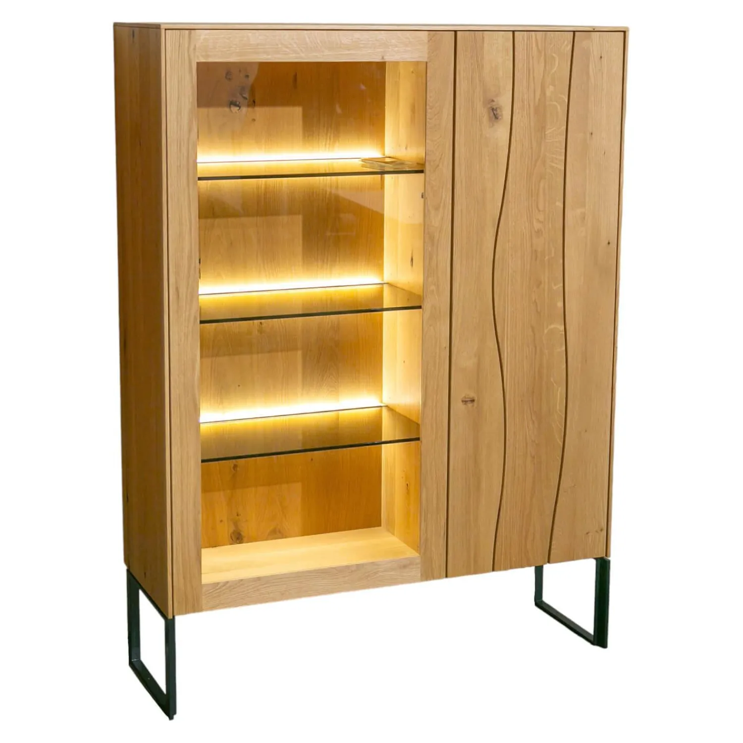 Anrei Vitrinen & Highboards|Highboard Contur Mileto Asteiche Gebürstet Natur Geölt Holzrahementür Mit Glas Links Inklusive Beleuchtung