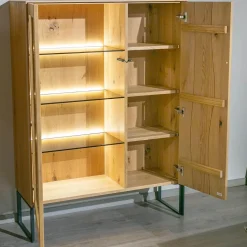 Anrei Vitrinen & Highboards|Highboard Contur Mileto Asteiche Gebürstet Natur Geölt Holzrahementür Mit Glas Links Inklusive Beleuchtung