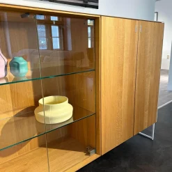 Team 7 Vitrinen & Highboards|Highboard Cubus Pure Außen Eiche Natur Geölt Innen Buche Metallgestell Schwarz Mit Beleuchtung