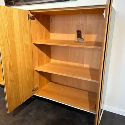 Team 7 Vitrinen & Highboards|Highboard Cubus Pure Außen Eiche Natur Geölt Innen Buche Metallgestell Schwarz Mit Beleuchtung