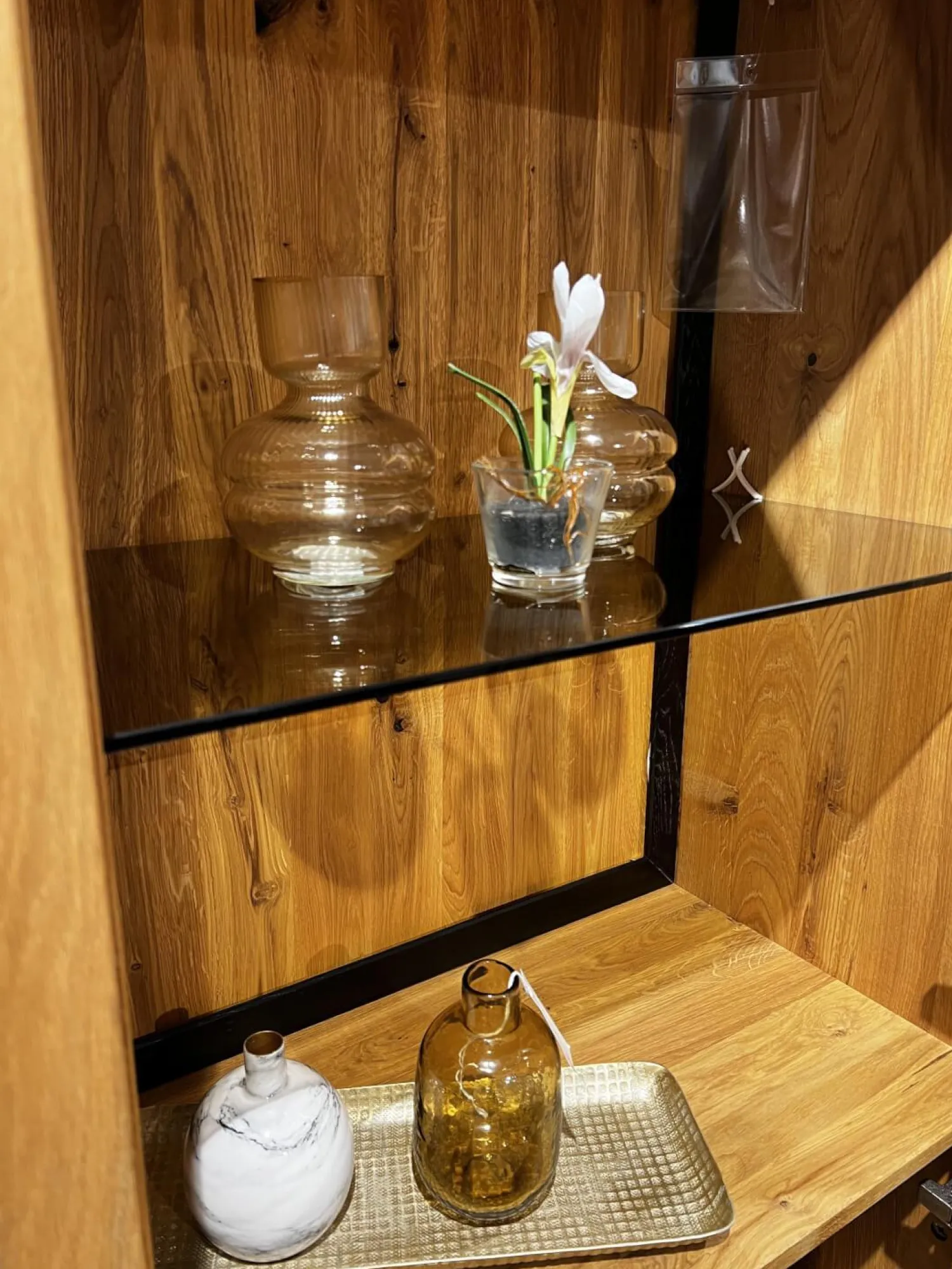 Natura Vitrinen & Highboards|Highboard Hartford Eiche Natur Geölt Rückwand Massiv Sandgestrahlt Mit Hirnholz Inklusive Beleuchtung