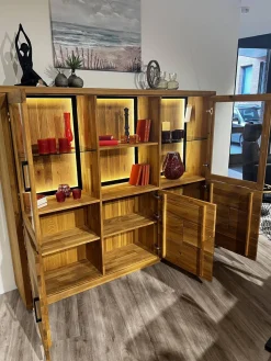 Natura Vitrinen & Highboards|Highboard Hartford Eiche Natur Geölt Rückwand Massiv Sandgestrahlt Inklusive Beleuchtung