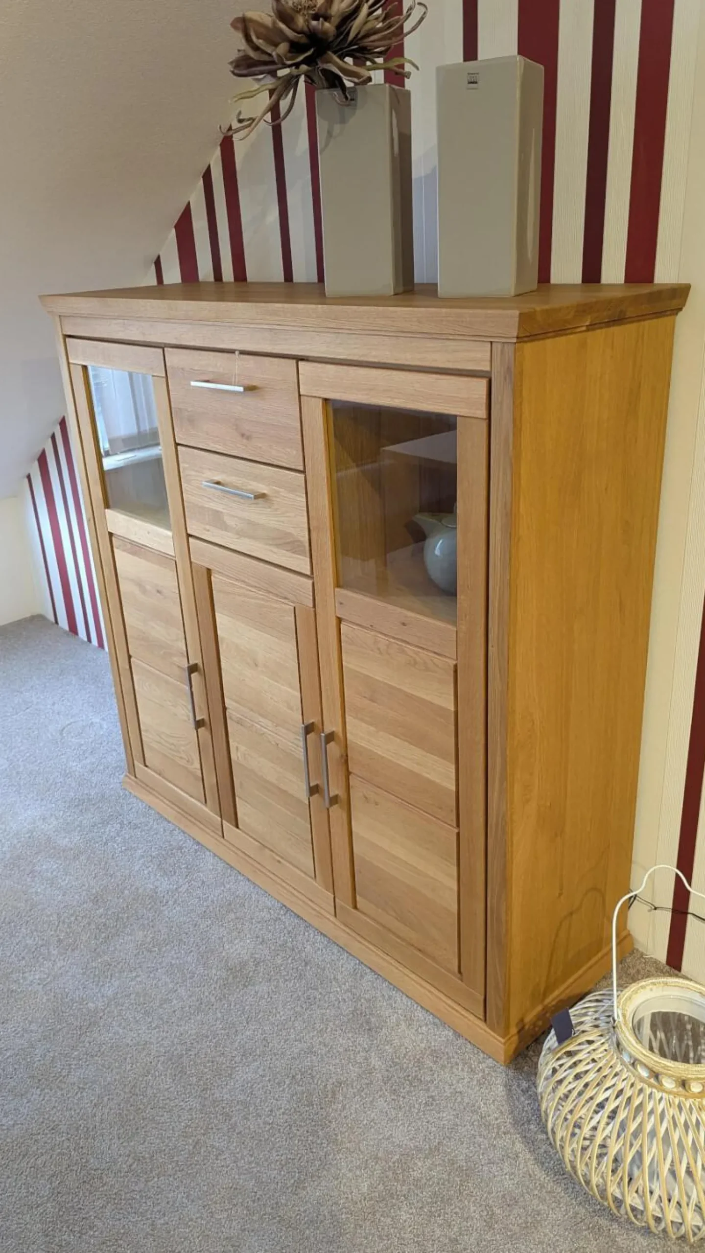 Niehoff Vitrinen & Highboards|Highboard Homeland Wildeiche Teilmassiv Geölt Korpus Furniert Inklusive LED Beleuchtung