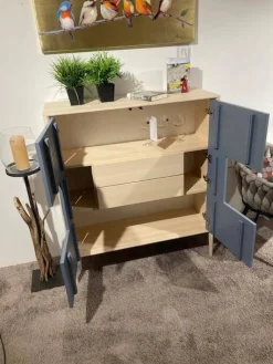 Anrei Vitrinen & Highboards|Highboard Juna Esche Massiv Gebürstet Weiß Geölt Und Lack Blaugrau Mit Holzstruktur