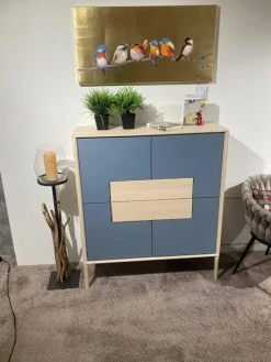 Anrei Vitrinen & Highboards|Highboard Juna Esche Massiv Gebürstet Weiß Geölt Und Lack Blaugrau Mit Holzstruktur