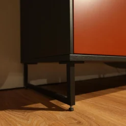 Rietberger Möbelwerke Vitrinen & Highboards|Highboard Kara Frame 73098 Front Lack Ziegelrot Rot Korpus Eiche Graphit Inklusive Beleuchtung