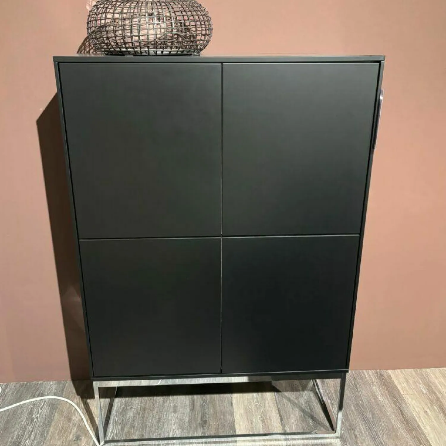 Musterring Kommoden & Sideboards|Highboard Kara Frame Lack Schwarz Gestell Chrom Glänzend