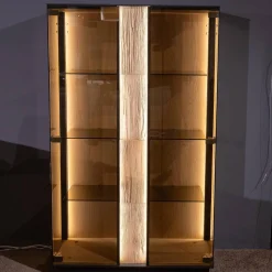 Hartmann Vitrinen & Highboards|Highboard Kilva Kernesche Gebürstet Anthrazit Gebeizt Spaltholz Applikation Inklusive Beleuchtung