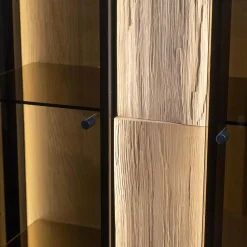 Hartmann Vitrinen & Highboards|Highboard Kilva Kernesche Gebürstet Anthrazit Gebeizt Spaltholz Applikation Inklusive Beleuchtung