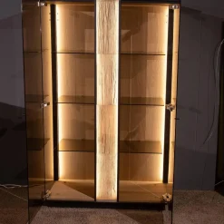 Hartmann Vitrinen & Highboards|Highboard Kilva Kernesche Gebürstet Anthrazit Gebeizt Spaltholz Applikation Inklusive Beleuchtung