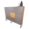 Contur Vitrinen & Highboards|Highboard Mileto Front Mattlack Steingrau Grau Korpus Asteiche Massiv Gebürstet Natur Geölt Kufengestell Schwarz Matt