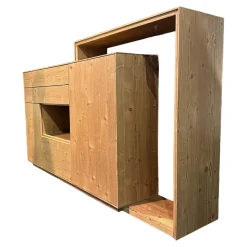 Anrei Vitrinen & Highboards|Highboard Mit Passepartout Bergfichte Gebürstet Rückwand Steingrau