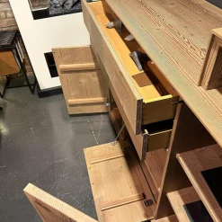 Anrei Vitrinen & Highboards|Highboard Mit Passepartout Bergfichte Gebürstet Rückwand Steingrau