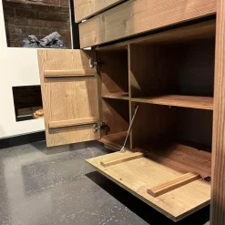 Anrei Vitrinen & Highboards|Highboard Mit Passepartout Bergfichte Gebürstet Rückwand Steingrau