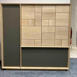 Pönnighaus Vitrinen & Highboards|Highboard Murano Wildeiche massiv mit Glaselementen in grau