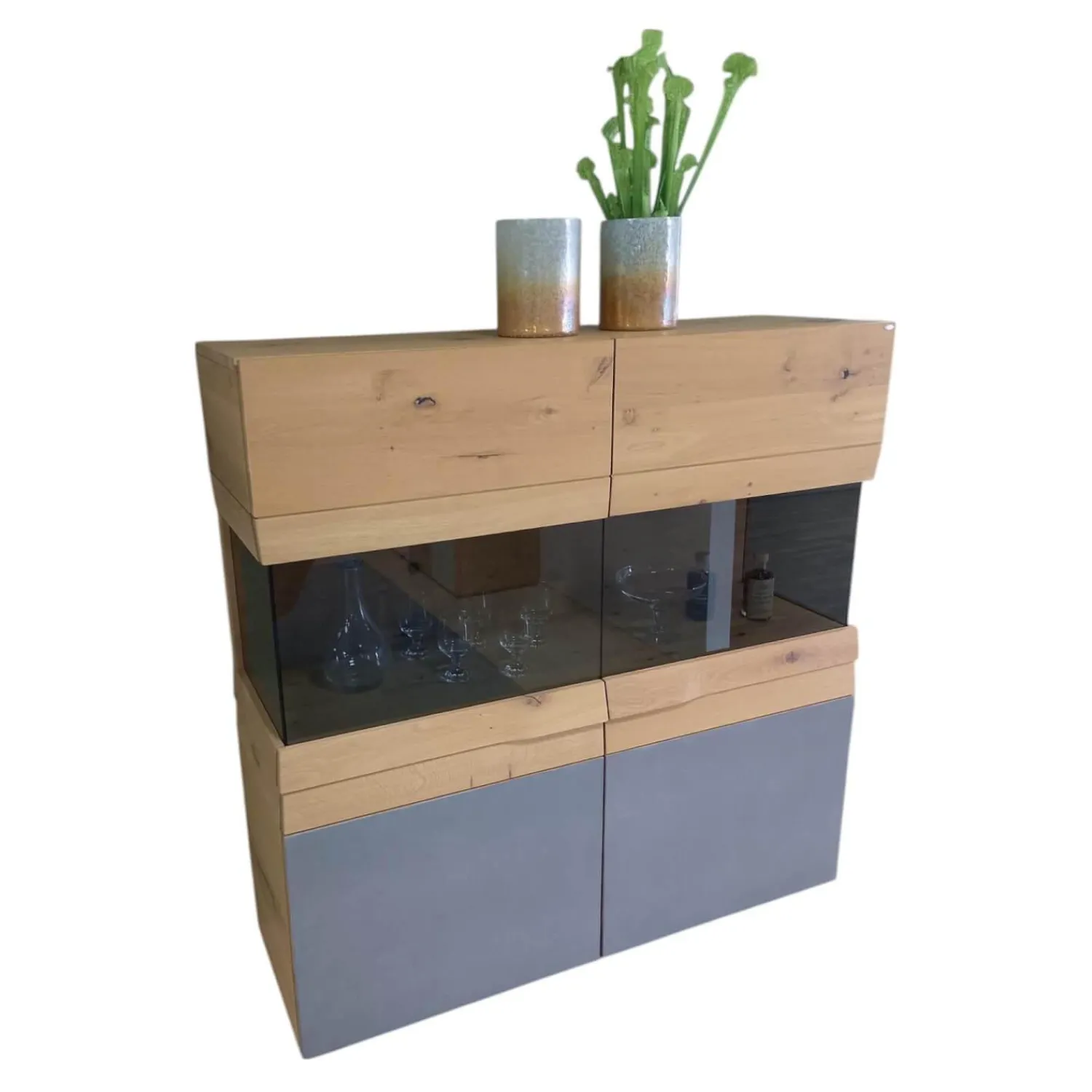 Voglauer Vitrinen & Highboards|Highboard Opus Wildeiche Rustiko Tischlerplatte Furniert Inklusive LED Beleuchtung