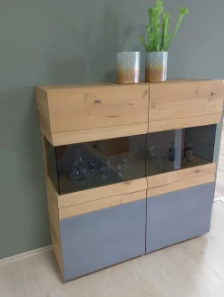 Voglauer Vitrinen & Highboards|Highboard Opus Wildeiche Rustiko Tischlerplatte Furniert Inklusive LED Beleuchtung