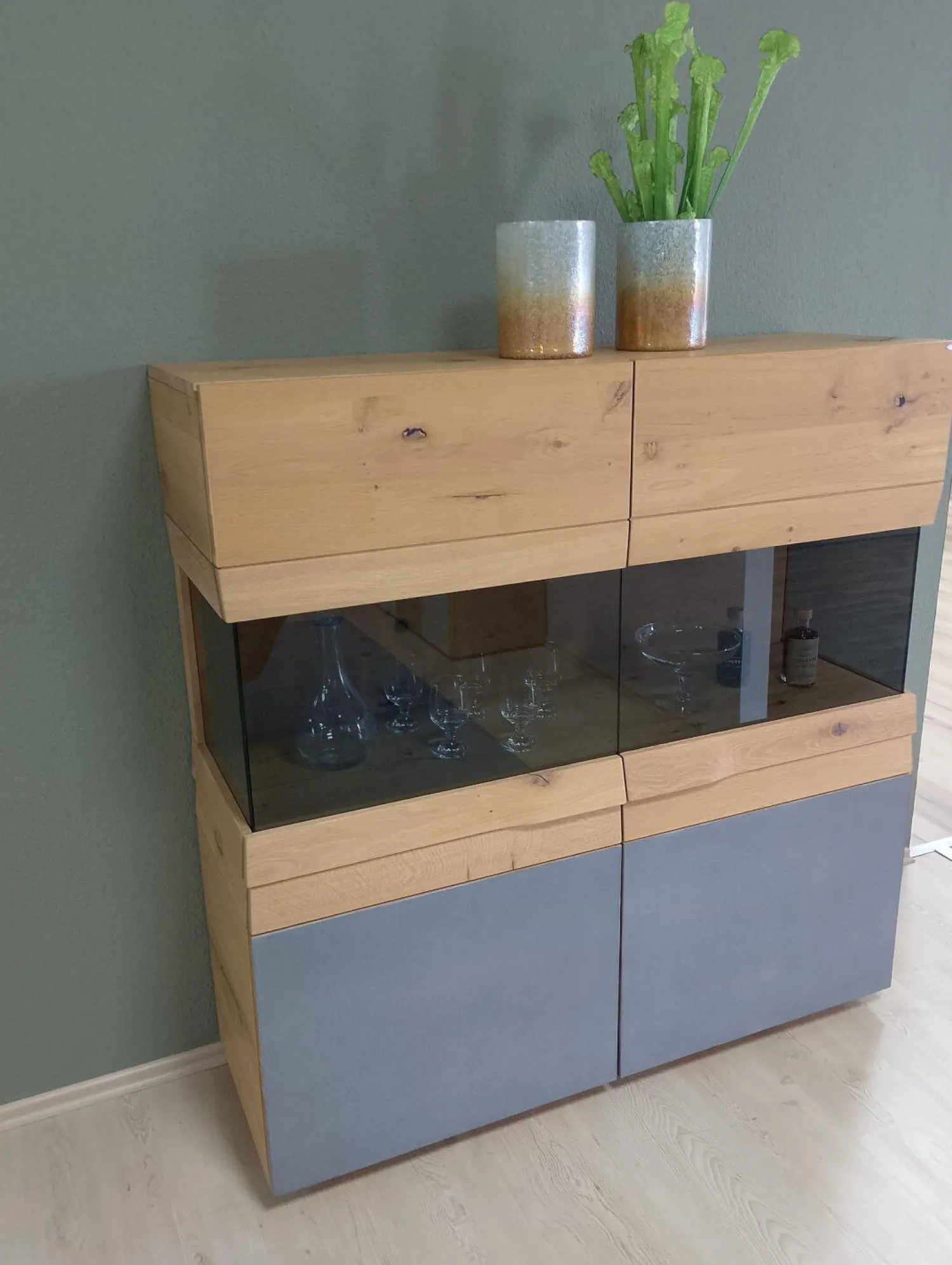 Voglauer Vitrinen & Highboards|Highboard Opus Wildeiche Rustiko Tischlerplatte Furniert Inklusive LED Beleuchtung