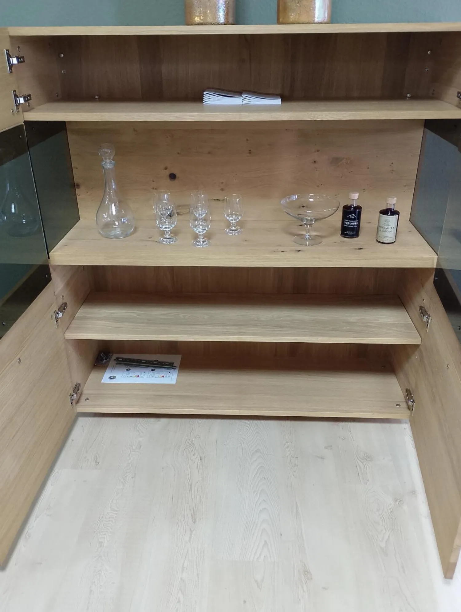 Voglauer Vitrinen & Highboards|Highboard Opus Wildeiche Rustiko Tischlerplatte Furniert Inklusive LED Beleuchtung