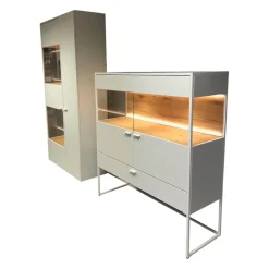 Venjakob Vitrinen & Highboards|Highboard Plan X6 Lack Kristallweiß Wildeiche Hell Soft Gebürstet Geölt mit Vitrine