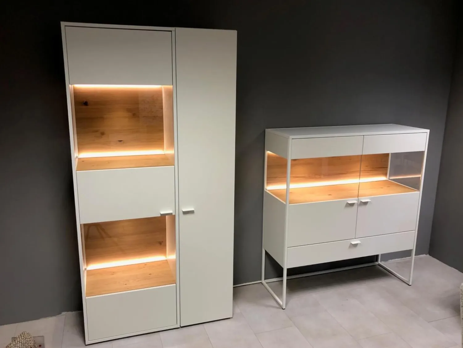 Venjakob Vitrinen & Highboards|Highboard Plan X6 Lack Kristallweiß Wildeiche Hell Soft Gebürstet Geölt mit Vitrine