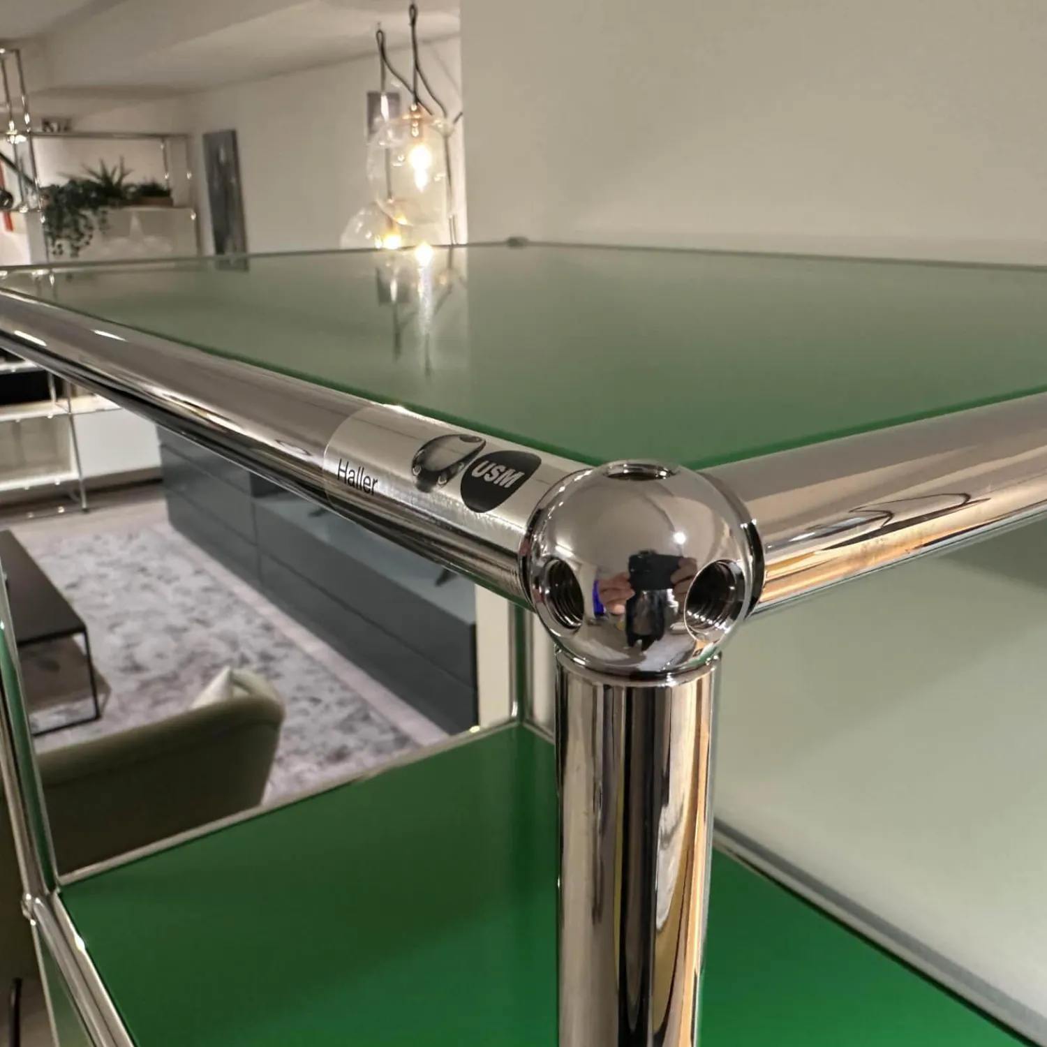 USM Haller Vitrinen & Highboards|Highboard Pulverbeschichteter Stahl USM Grün Chrom