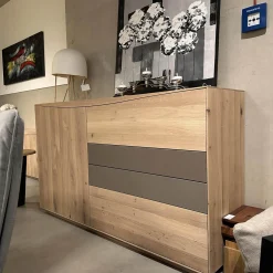 Anrei Kommoden & Sideboards|Highboard Puro Wave W40 Massivholz Eiche Absetzung MDF Steingrau Lackiert
