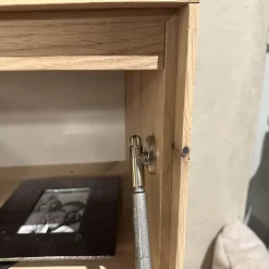 Anrei Kommoden & Sideboards|Highboard Puro Wave W40 Massivholz Eiche Absetzung MDF Steingrau Lackiert