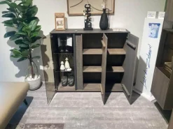 Natura Vitrinen & Highboards|Highboard Saratoga Buche Massiv Geölt Silbergrau Grau Braun Inklusive Beleuchtung