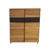 Scholtissek Vitrinen & Highboards|Highboard Schrank Tratum Klein Knorrige Eiche Natur Geölt Glas Dunkelgrau Matt Mit Lamellenfronten