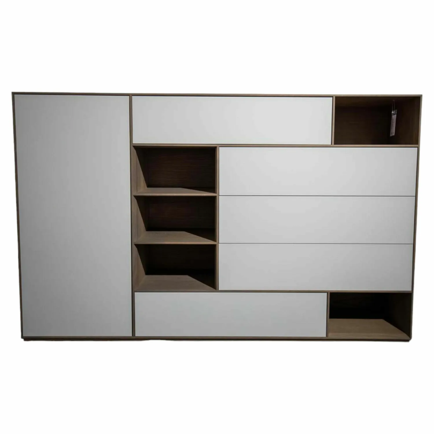 Rodam Vitrinen & Highboards|Highboard Sigma Eiche Massiv Schiefergrau Front Glas Weiß