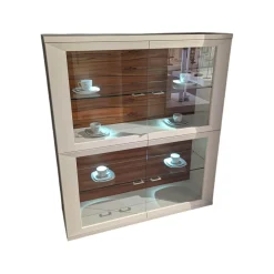 Gwinner Vitrinen & Highboards|Highboard Square Lack Weiß Absetzung Tineo Mit LEB Beleuchtung