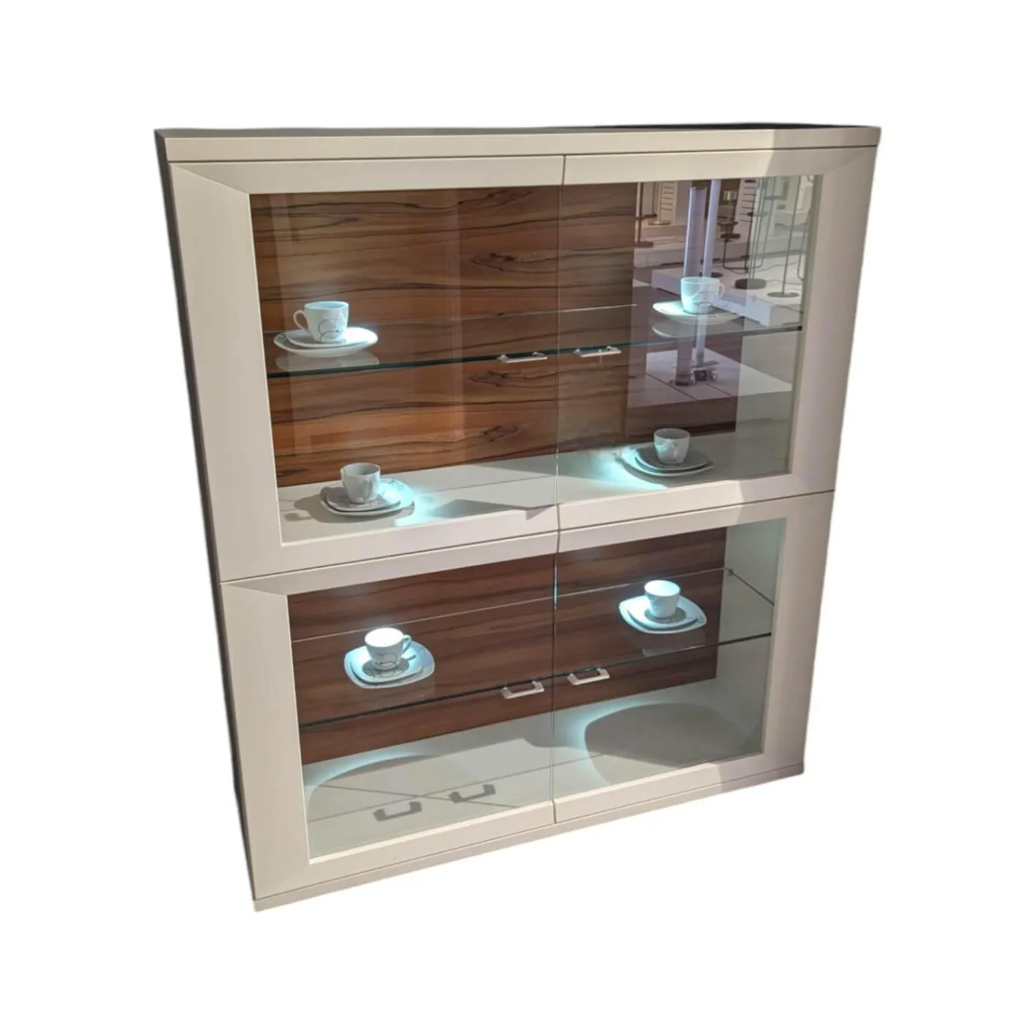 Gwinner Vitrinen & Highboards|Highboard Square Lack Weiß Absetzung Tineo Mit LEB Beleuchtung