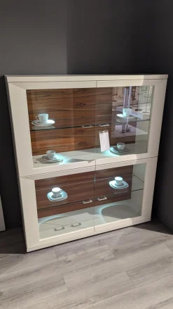 Gwinner Vitrinen & Highboards|Highboard Square Lack Weiß Absetzung Tineo Mit LEB Beleuchtung
