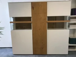 Sudbrock Vitrinen & Highboards|Highboard Sunberry 661 Glattlack 419 Blütenweiß Weiß 102 Ethno Eiche Mit Pushbeschlag Grifflos Inklusive Beleuchtung