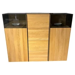 Wimmer Vitrinen & Highboards|Highboard Terso Rustikale Asteiche Bianco Massiv Geölt Glas Dunkel Mit LED Beleuchtung